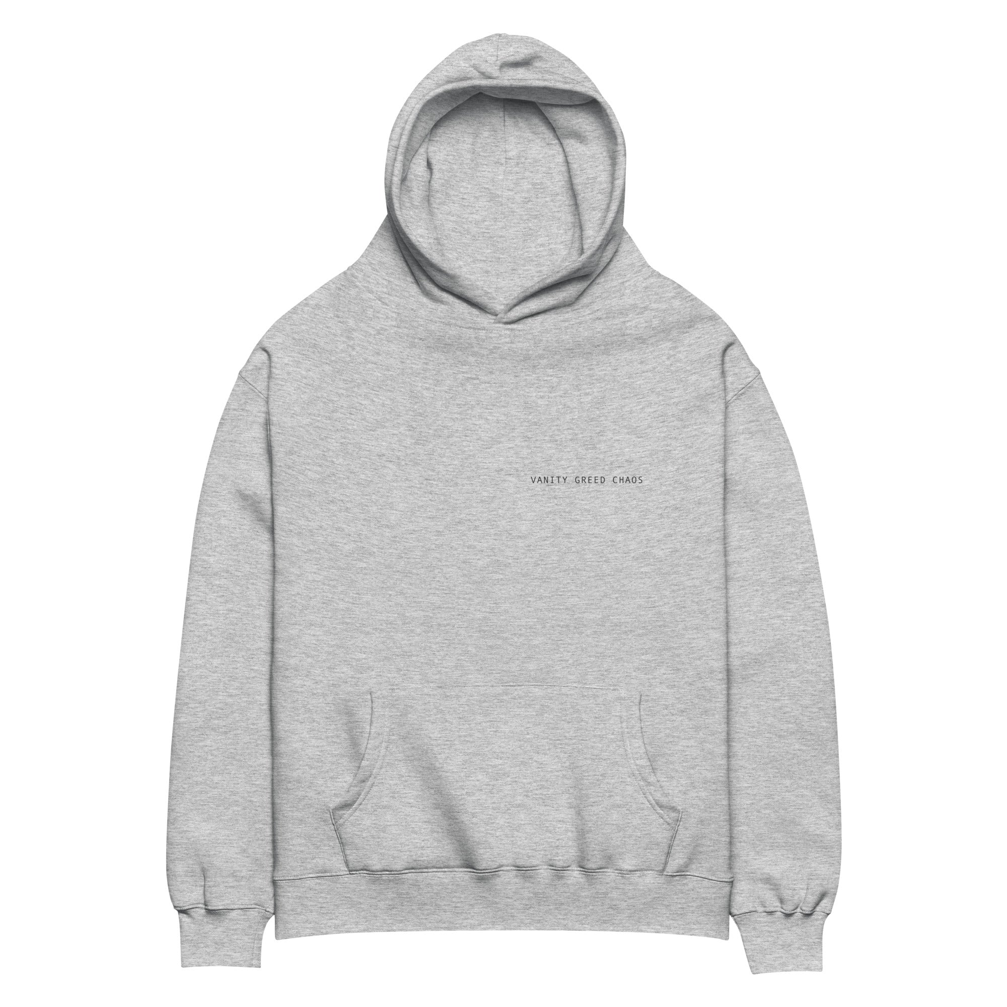 words on the back of a hoodie – Vanity Greed Chaos